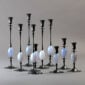 E.R. Butler Biedermeier Candlesticks Oxidized Bronze with Blue Chalcedony Egg