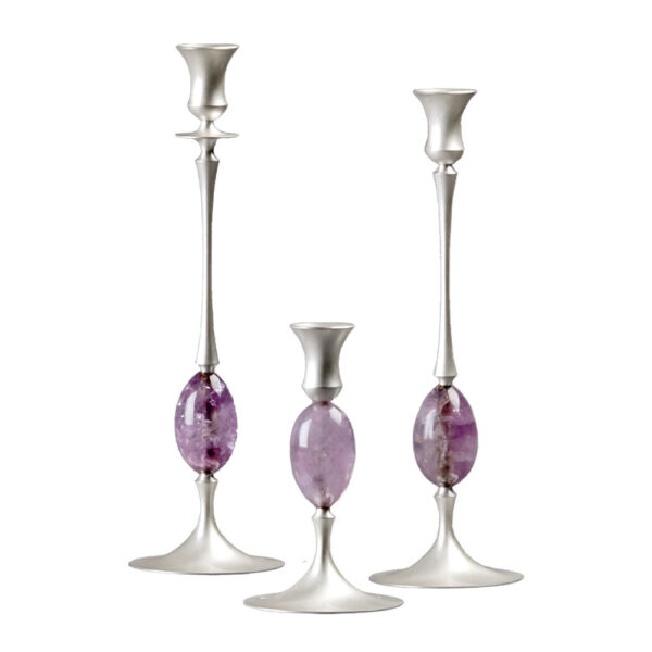 E.R. Butler Biedermeier Candlesticks Satin Silver with Amethyst Egg E.R. Butler Biedermeier Candlesticks Satin Silver with Amethyst Egg