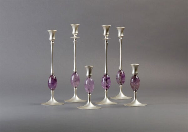 E.R. Butler Biedermeier Candlesticks Satin Silver with Amethyst Egg E.R. Butler Biedermeier Candlesticks Satin Silver with Amethyst Egg