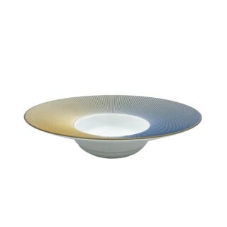 J.L Coquet Boléro Blue Irisé Rim Soup Plate Large, Handcrafted Limoges Porcelain Dinnerware