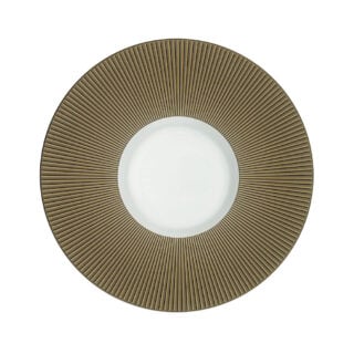 J.L Coquet Boléro Brown Irisé Rim Soup Plate Large, Handcrafted Limoges Porcelain Dinnerware