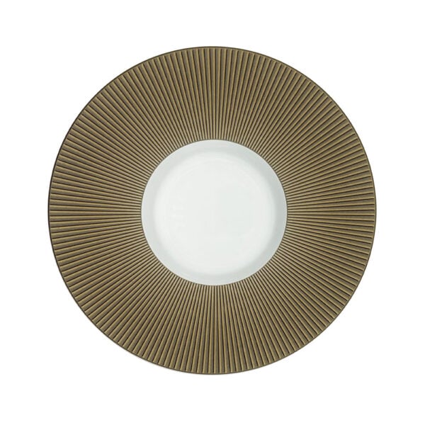 J.L Coquet Boléro Brown Irisé Rim Soup Plate Large, Handcrafted Limoges Porcelain Dinnerware