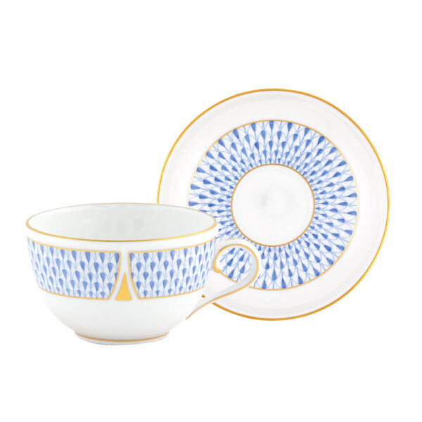 VHNKB-02703-1-00_VHNKB-02703-2-00_TeaCup&Saucer-Art-Deco-Blue-Herend Herend Art Deco Blue Tea Cup and Saucer | Kneen & Co