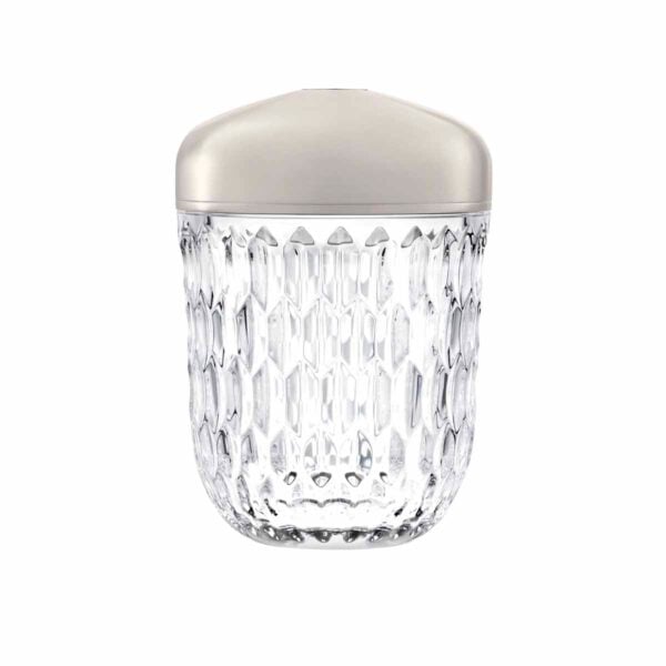 150BF500-Folia-miniPortbleLamp-AnodizedAlum-silvercolor-front-1200x1200 Saint-Louis Folia Mini Portable Lamp with cut crystal and aluminum top in silver finish.