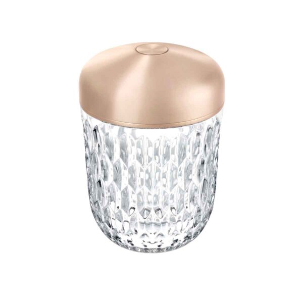 150CF500-Folia-miniPortbleLamp-AnodizedAlum-goldcolor-diving-CMJN-1200x1200 Saint-Louis Folia Mini Portable Lamp with Gold Finish top and clear crystal base.