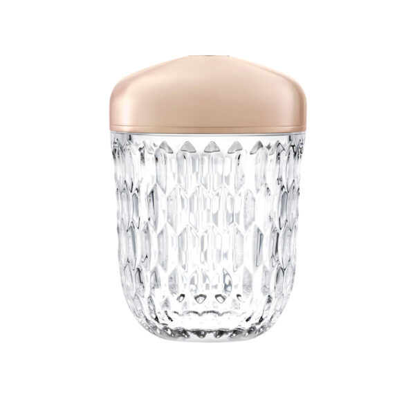 150CF500-Folia-miniPortbleLamp-AnodizedAlum-goldcolor-front-1200x1200 Saint-Louis Folia Portable Mini Lantern with clear crystal base and gold aluminum top.