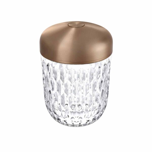 Saint-Louis Folia Mini Portable Light with Cut Crystal Base and aluminum top in copper finish.