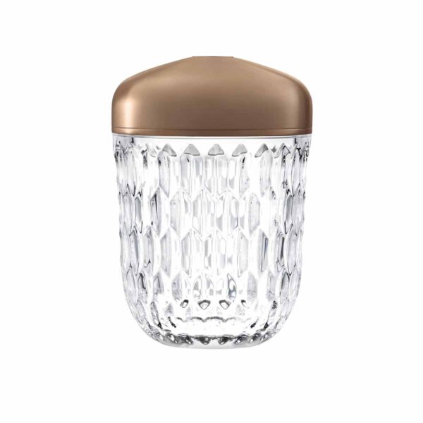 Saint-Louis Folia Mini Portable Light with Cut Crystal Base and aluminum top in copper finish.