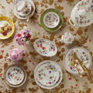 Ginori Granduca Dinnerware Pattern Mood Image on Tablecloth