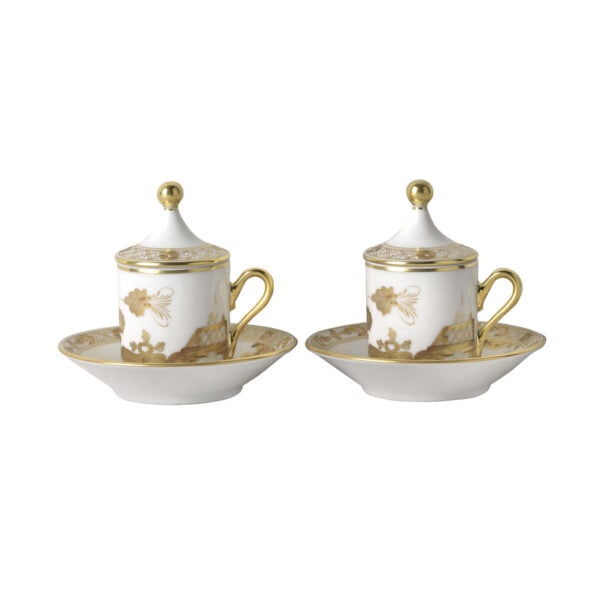 Ginori 1735 Oriente Italiano Aurum Coffee Cup With Plate And Cover, Set For Two | Kneen & Co