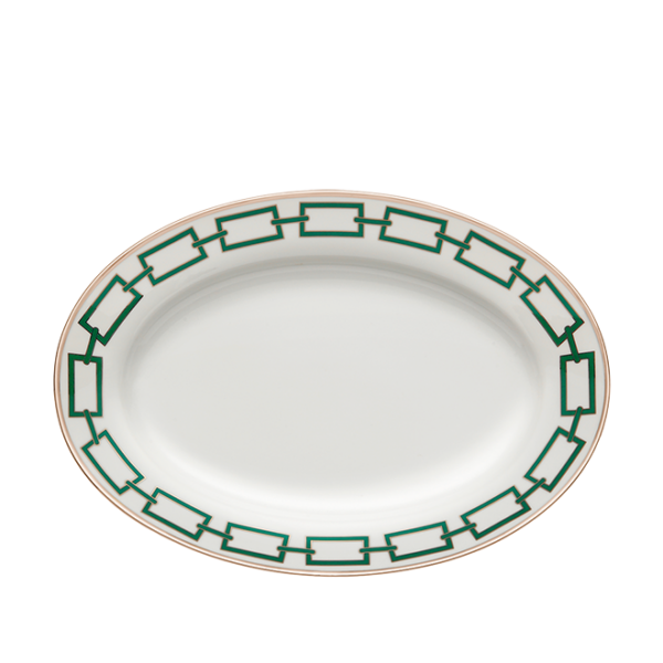 Ginori 1735 Catene Smeraldo (Green) Oval Platter, 13.4" | Kneen & Co