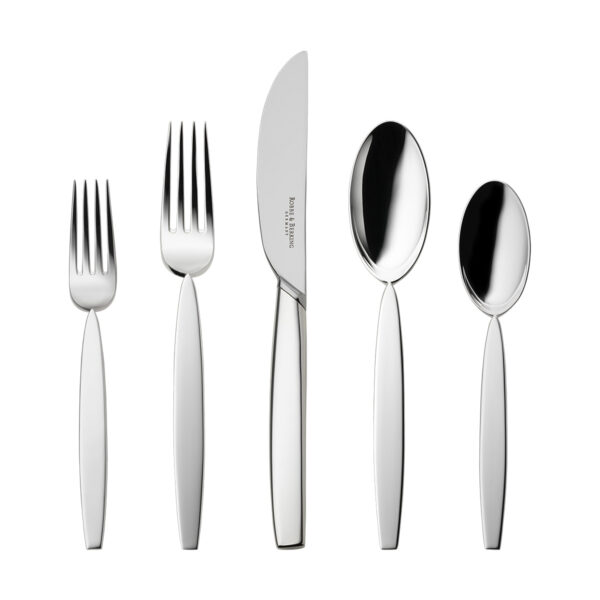 R&B-Silver-12-5pc-ComboSet-1200x1200-100KB Robbe & Berking flatware Pattern "12" in Silver, featuring the 5 piece place setting.