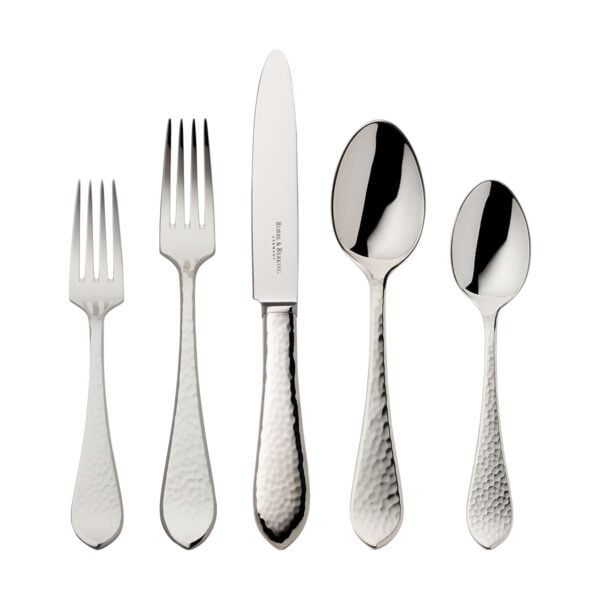 Robbe & Berking Martele flatware pattern in silver, featuring the 5 piece place setting.