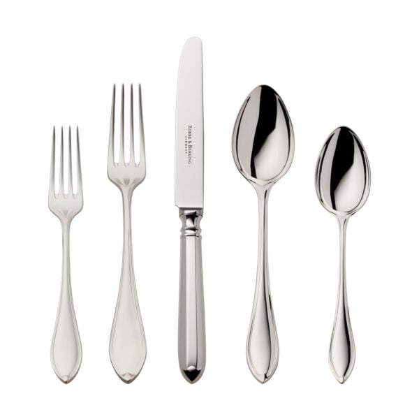 R&B-Silver-Navette-5pc-ComboSet-1200x1200-100KB Robbe & Berking Navette flatware pattern in silver, featuring the 5 piece place setting.