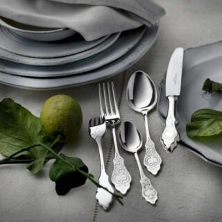 Robbe & Berking Silver Flatware lifestyle photo featuring the Ostfriesen pattern.