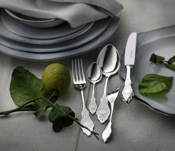 Robbe & Berking Silver Flatware lifestyle photo featuring the Ostfriesen pattern no. 2.