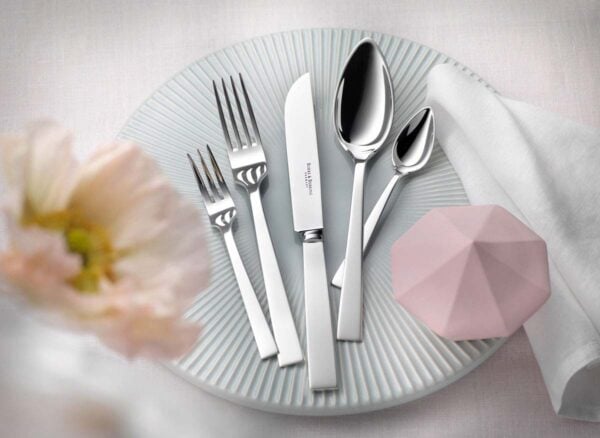 Robbe & Berking Silver Flatware lifestyle photo featuring the Riva pattern.
