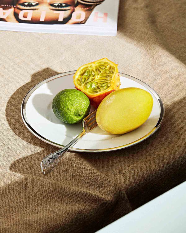 Puiforcat Cercle d’Orfèvre Porcelain Plate with Elysee Fork and Lemon and LIme