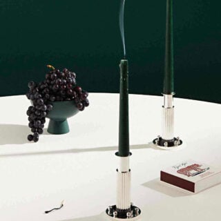 Puiforcat Etchea Candlestick Lifestyle Photo on Table with Green Candles