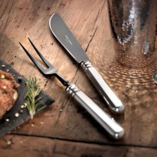 Robbe & Berking Alt-Spaten Silver Frozen Carving Set including Carving Fork with Frozen Black Tines and Frozen Black Steak Knife.