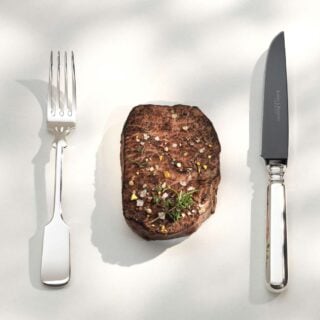 Robbe & Berking Alt-Frozen Frozen Barbecue Set including Menu Fork and Frozen Black Steak Knife.