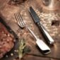 Robbe & Berking Alt-Spaten Silver Frozen Barbecue Set including Menu Fork and Frozen Black Steak Knife.