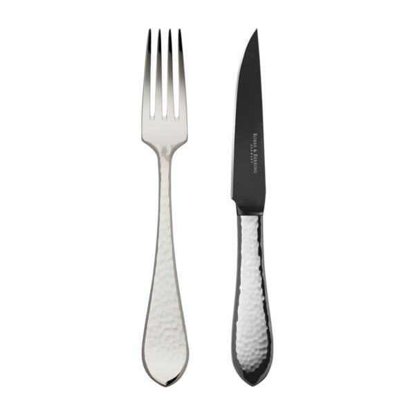 Robbe & Berking Martele Silver Frozen Barbecue Set including Menu Fork and Frozen Steak Knife