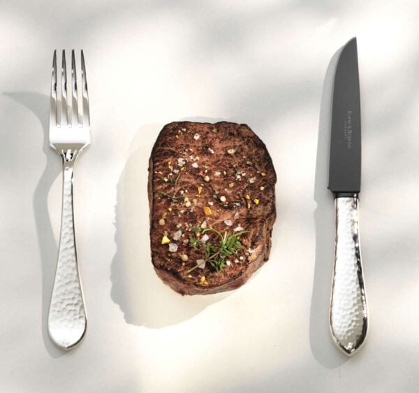 Robbe & Berking Martele Silver Frozen Barbecue Set including Menu Fork and Frozen Black Steak Knife.