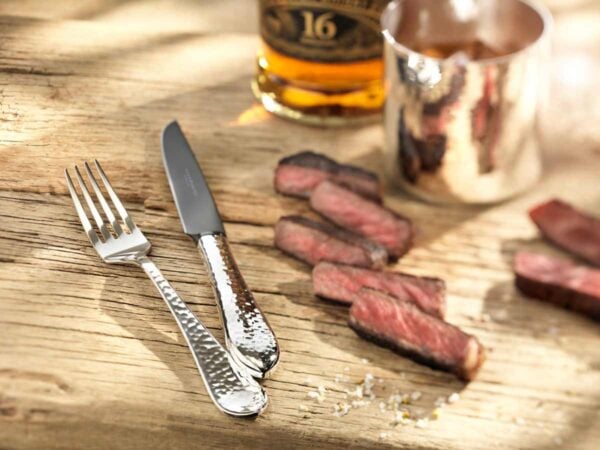 Robbe & Berking Martele Silver Frozen Barbecue Set including Menu Fork and Frozen Black Steak Knife.