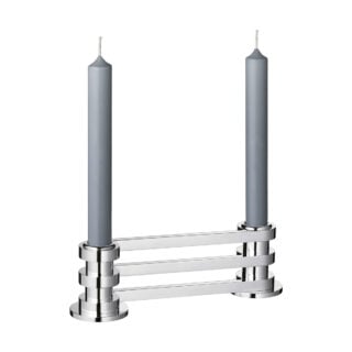Puiforcat Ruban Rectangular Candleholder for 2 Candles, Silver Plated | Kneen & Co