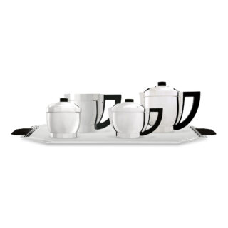 Puiforcat Loya 1927 Coffee and Tea Service in Silver plate. Group photo.