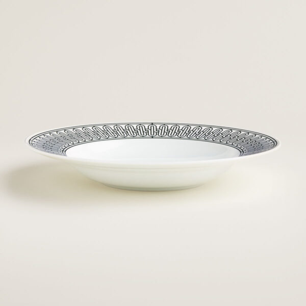 Hermes H Deco Porcelain Soup Plate on table view | Kneen & Co