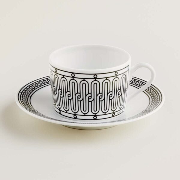 Hermes H Deco Porcelain Tea Cup and Saucer | Kneen & Co