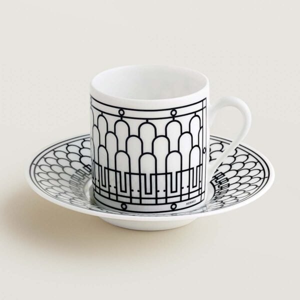 HERMES-DNRWR-HDeco-037017P-worn-1-1200x1200px-100KB Hermes H Deco Porcelain Espresso Cup and Saucer | Kneen & Co