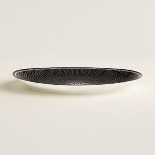 Hermes H Deco Porcelain Medium Oval Platter on table view | Kneen & Co