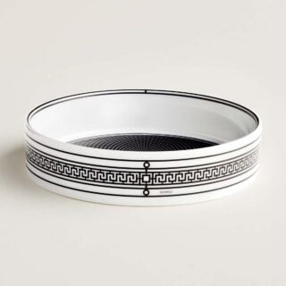 Hermes H Deco Porcelain Coaster side view on table | Kneen & Co