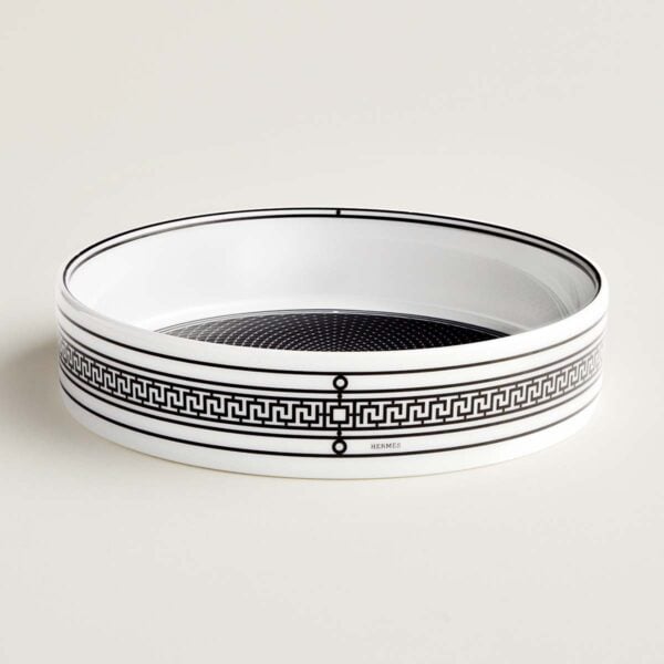Hermes H Deco Porcelain Coaster side view on table | Kneen & Co