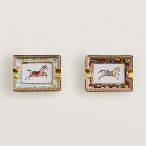 HERMES-DNRWR-cheval-dOrient-009578P-worn-1-1200x1200px-100KB Hermes Cheval D'Orient Porcelain Set of 2 Mini Ashtrays | Kneen & Co