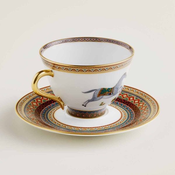 HERMES-DNRWR-cheval-dOrient-009816P-worn-3-1200x1200px-100KB Hermes Cheval D'Orient Porcelain Tea Cup and Saucer No. 1 other view | Kneen & Co
