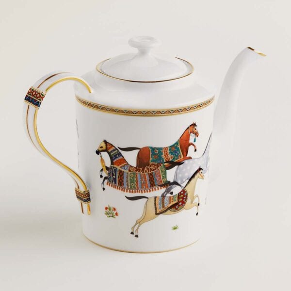 HERMES-DNRWR-cheval-dOrient-009818P-worn-3-1200x1200px-100KB Hermes Cheval D'Orient Porcelain Teapot other view | Kneen & Co