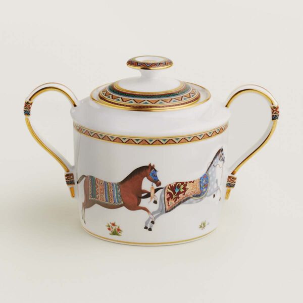 Hermes Cheval D'Orient Porcelain Sugar Bowl other view | Kneen & Co