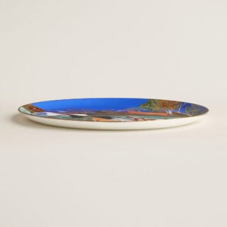Hermes Cheval D'Orient Porcelain Tart Platter on table view | Kneen & Co