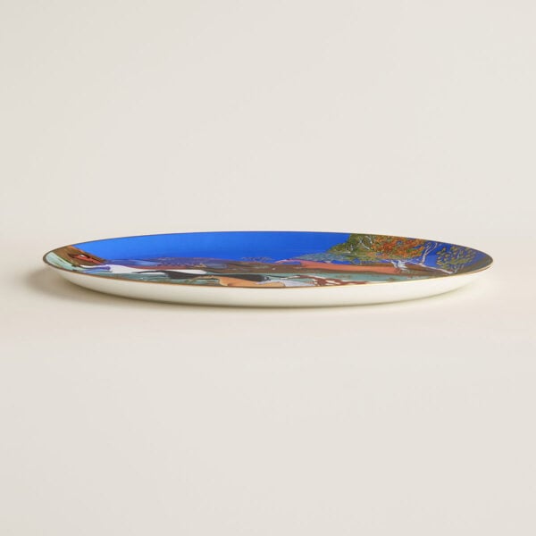Hermes Cheval D'Orient Porcelain Tart Platter on table view | Kneen & Co