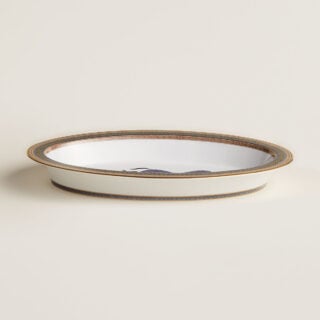 Hermes Cheval D'Orient Porcelain Vegetable Dish on table view | Kneen & Co
