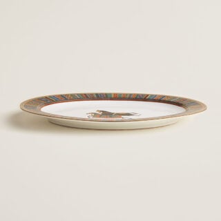 Hermes Cheval D'Orient Porcelain Large Oval Platter on table view | Kneen & Co