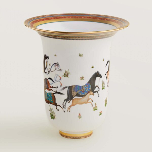 HERMES-DNRWR-cheval-dOrient-009858P-worn-3-1200x1200px-100KB Hermes Cheval D'Orient Porcelain Very Large Vase other view | Kneen & Co