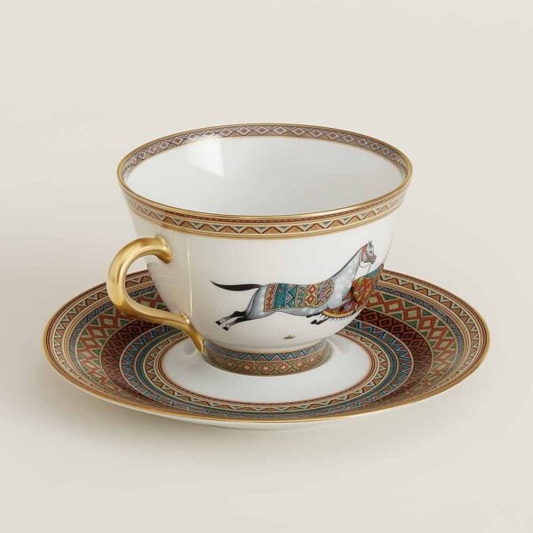 HERMES-DNRWR-cheval-dOrient-009883P-worn-3-1200x1200px-100KB Hermes Cheval D'Orient Porcelain Tea Cup and Saucer No. 3 other view | Kneen & Co