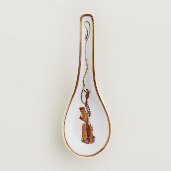 HERMES-DNRWR-cheval-dOrient-009888P-worn-3-1200x1200px-100KB Hermes Cheval D'Orient Porcelain Oriental Soup Spoon other view | Kneen & Co