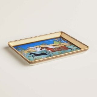 Hermes Cheval D'Orient Porcelain Small Tray on table view | Kneen & Co