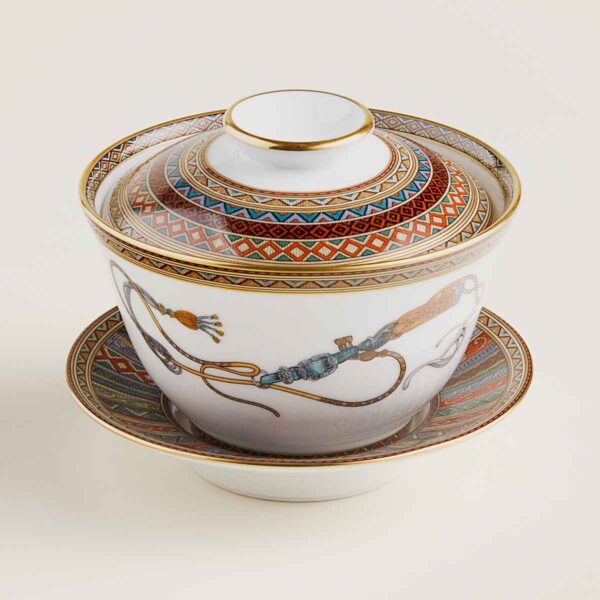 Hermes Cheval D'Orient Porcelain Tea Cup with Lid and Saucer | Kneen & Co